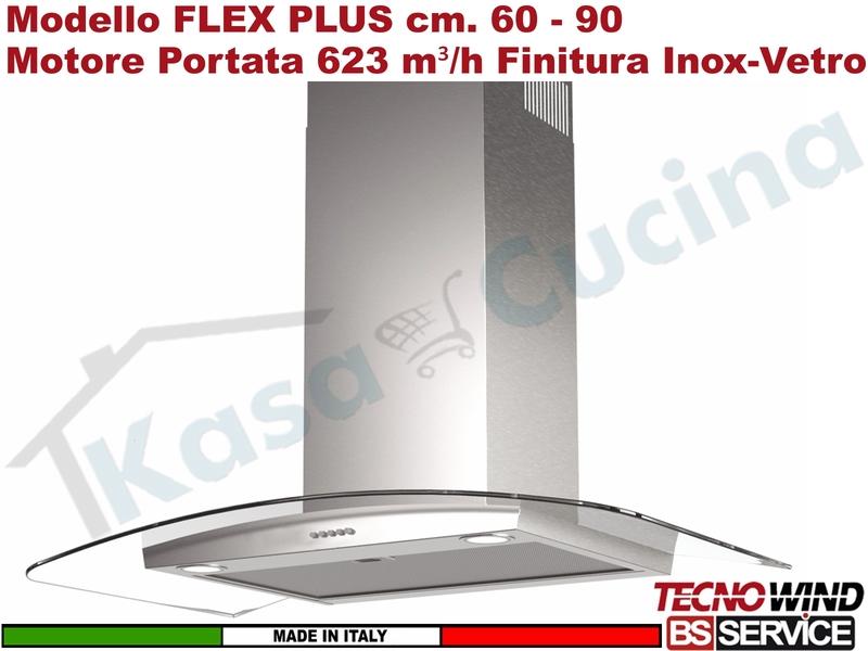 Cappa Parete a T 90 Tecnowind FLEX MID PLUS K338I0020 Inox Vetro Moto 623 m³/h