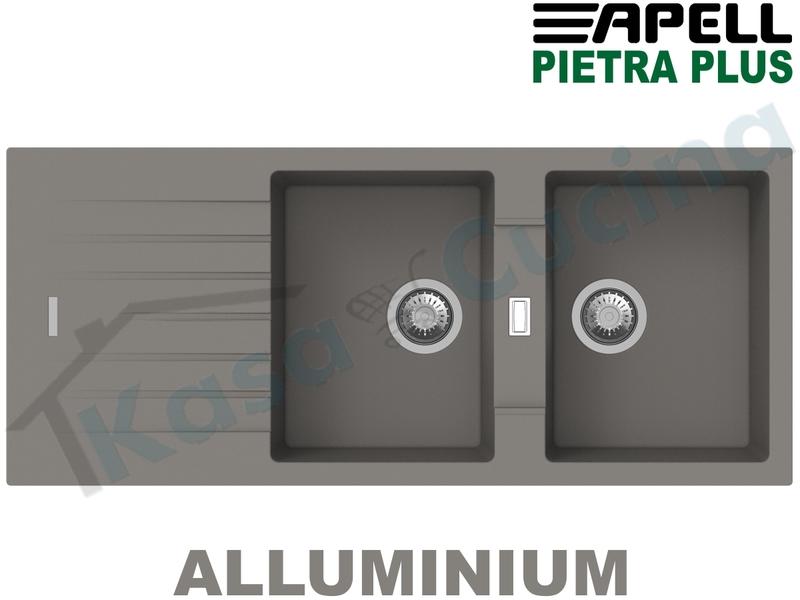 Lavello Cucina 2 Vasche cm.116X50 New Pietra Plus Fragranite Alluminio