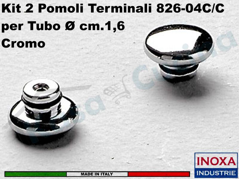 Confezione 2 pomoli terminale Inoxa 826-04C/C per Barra tubo 16 mm Cromato