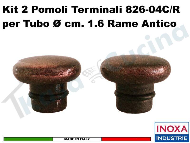 Confezione 2 pomoli Terminale Inoxa 826-04C/R per Barra tubo 16 mm Rame Antico
