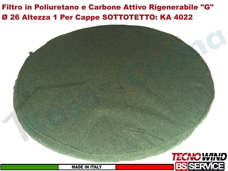 1 Filtro in Poliuretano e Carbone Attivo Rigenerabile Tipo "G" Ø 26 H. 1