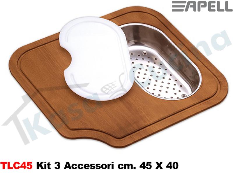 Kit 3 Accessori Apell TLC45 Kit Tagliere Colander per Lavello cm.45X40