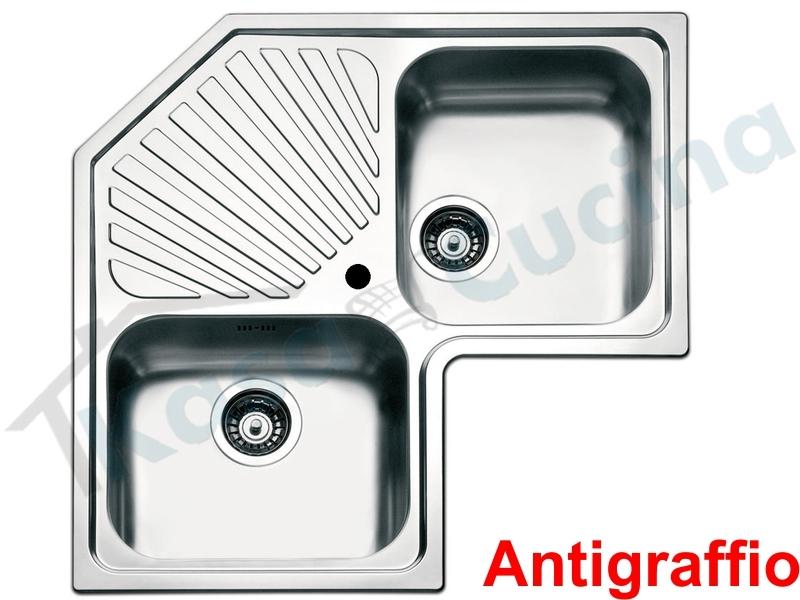 Lavello Incasso cm. 83X83 Acciaio Antigraffio Angolare 2 Vasche