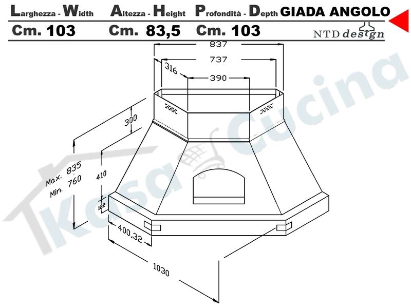 Cappa Angolo Giada 103X103 Con Trave Legno Massello Frassino Verniciato