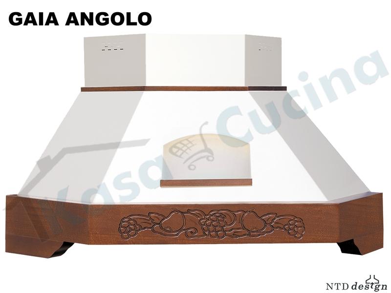 Cappa Angolo 103X103 Con Nicchia e Trave Legno Frassino Grezzo