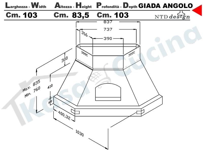 Cappa Angolo Giada 103X103 Con Trave Legno Massello Tiglio Grezzo