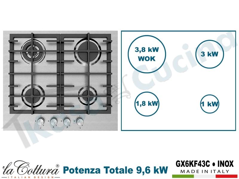 Piano Cottura Cucina Rustico 4 Fuochi Gas cm.60 Nero Matt / Antracite