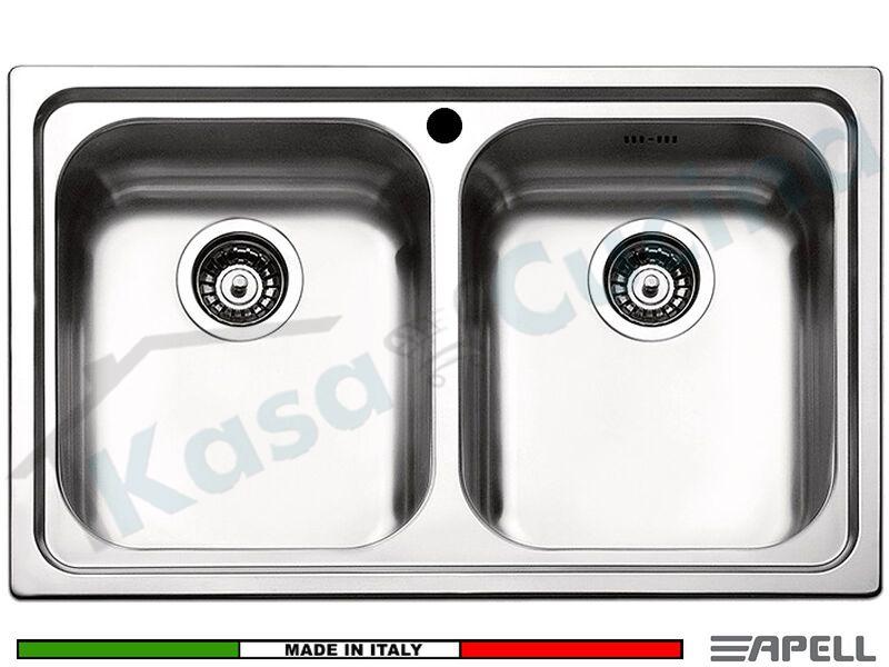 Lavello Incasso cm. 79x50 Acciaio Inox Spazzolato Venezia 2 Vasche