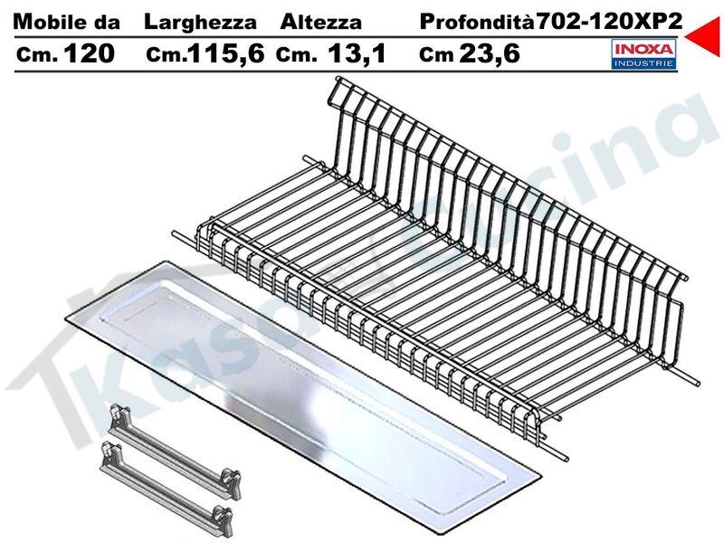 Kit Scolapiatti Vasistas Pensile 120 INOXA 702/120 + 2 Staffe 901 + Vaschetta IX