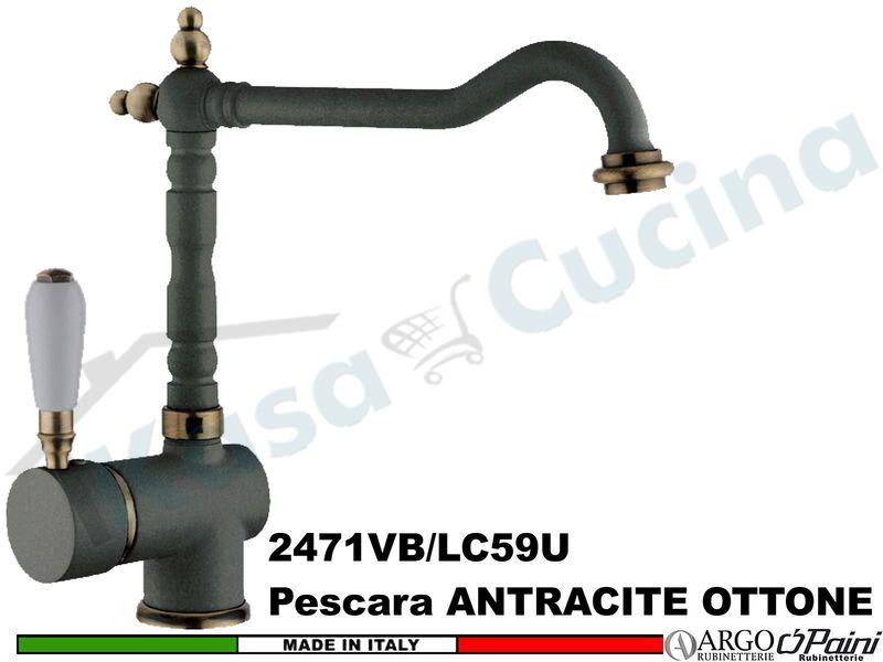 Rubinetto Miscelatore Cucina Pescara Rustico Antracite / Ottone