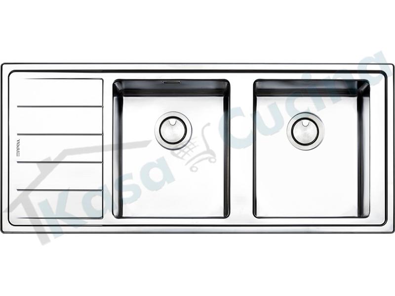 Lavello da Incasso Linear Plus cm.116x50 Acciaio Spazzolato 2 Vasche Destra