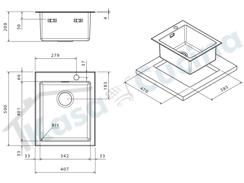 Lavello da Incasso Radius R15 cm. 40,7x50 Acciaio Inox 1 Vasca