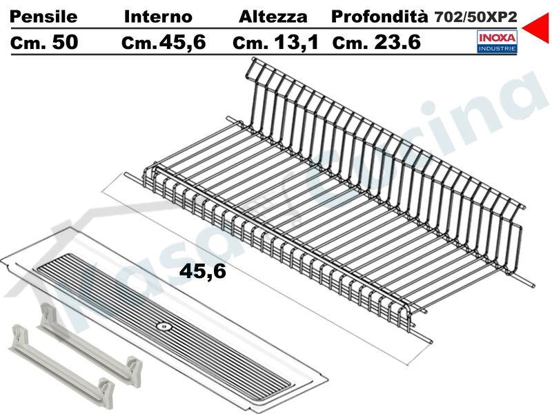 Scolapiatti VASISTAS Griglia Unica INOX 702 Pensile 50 Interno 45,5 + 2 Staffe+ Vaschetta