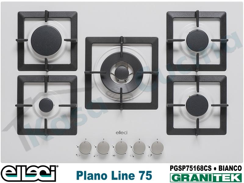 Piano Cottura Incasso cm. 75 Bianco Plano 5 Fuochi Gas
