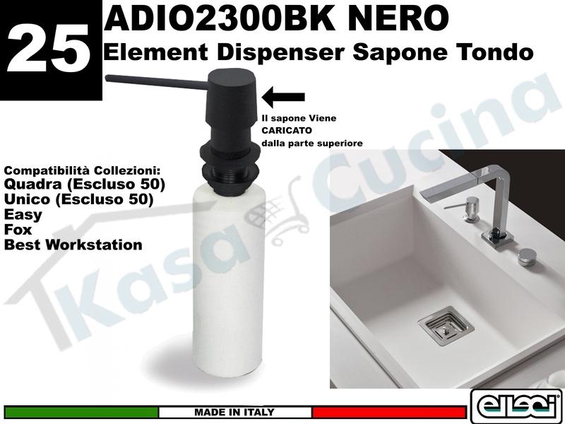 Accessorio 25 ADI02300BK Dispenser Sapone Tondo Nero per tutti i lavelli