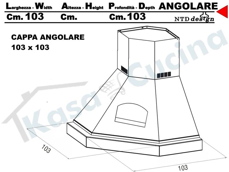 Cappa Angolo 103X103 Con Nicchia e Trave Legno Tiglio Grezzo