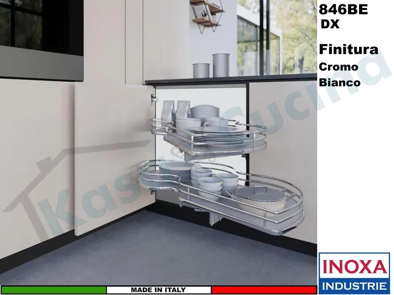 2 Ripiani Girevoli Angolo 105X60 Anta 45 DX Struttura Cromo Ripiano Bianca