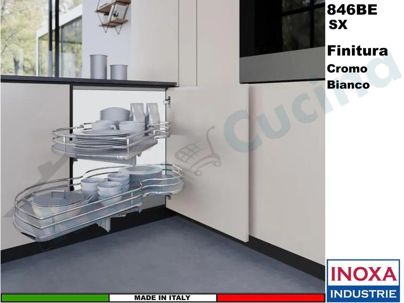 2 Ripiani Girevoli Angolo 105X60 Anta 45 SX Struttura Cromo Ripiano Bianca