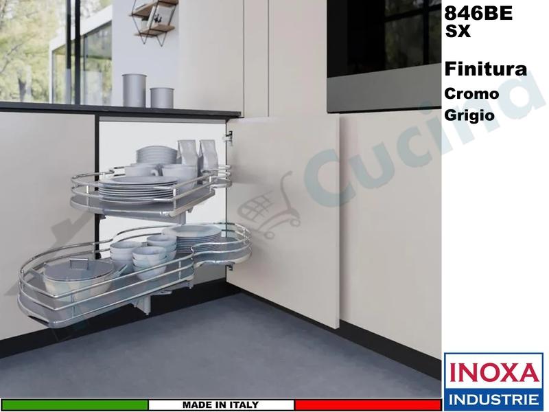 2 Ripiani Girevoli Angolo 105X60 Anta 45 SX Struttura Cromo Ripiano Grigio