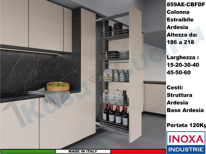 Colonna Dispensa Estraibile da 40 ELLITE 859AE  Ardesia e 5 Cesti Ardesia