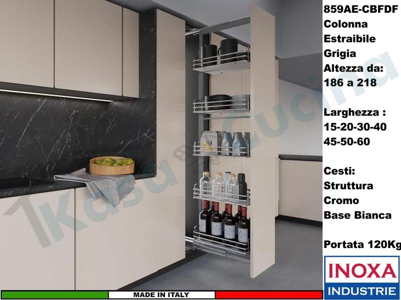Colonna Dispensa Estraibile da 20 ELLITE 859AE Grigio e 5 Cesti Cromo Bianchi