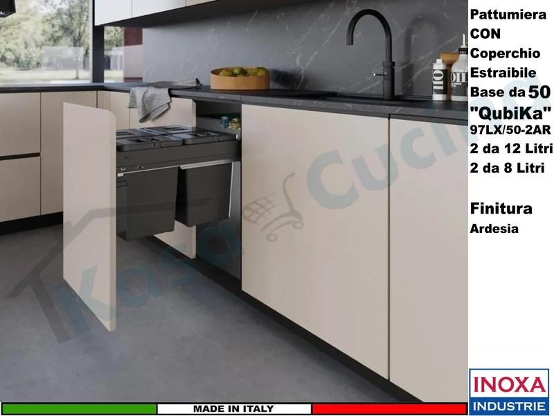 Pattumiera Estraibile 97LX/50 Fissaggio Anta Base da 50 4 Secchi Con Coperchio