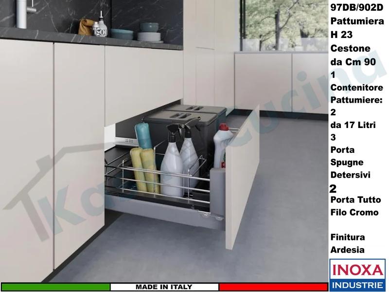 Pattumiera Incasso Inoxa 97DB/902D1 H23 raccolta Differenziata Rifiuti X base 90