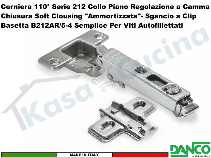 Cerniera Danco 212 Ammortizzata 110° Piana Soft Closing + Basetta 212 Semplice