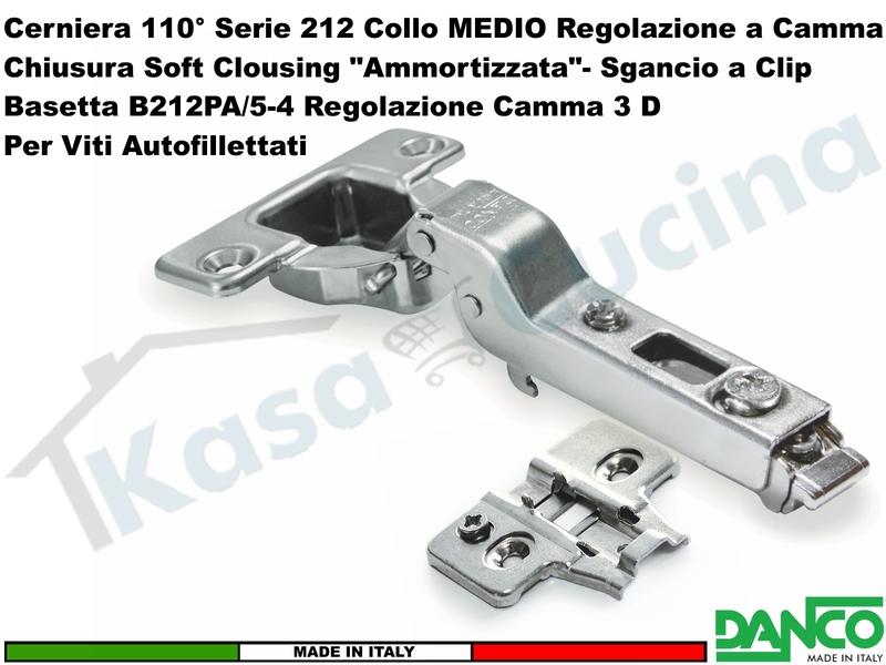 Cerniera Danco 212 Ammortizzata 110° Media Soft Closing + Basetta 212 Gamma 3 D