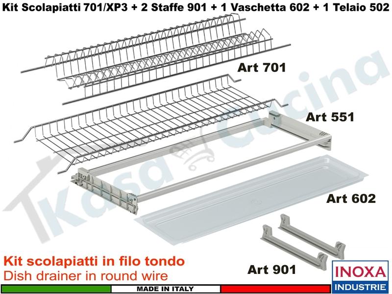 Scolapiatti Acciaio Incasso Pensile 40 701XP3 + 2 Staffe + 1 Vaschetta + Telaio