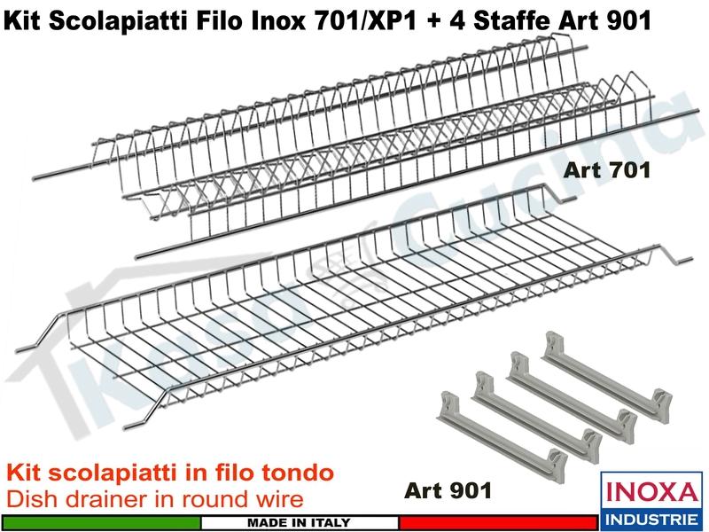 Kit Scolapiatti Filo Inox Pensile cm. 60 INOXA 701/60XP1 + 4 Staffe Art.  901