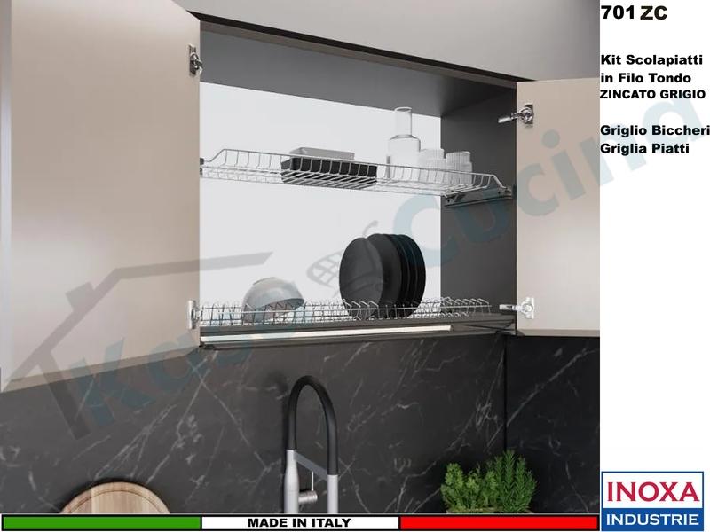 Scolapiatti INOXA-FHULLER Grigio Incasso Pensile 80 Interno 75,6 + Staffe + Vaschetta