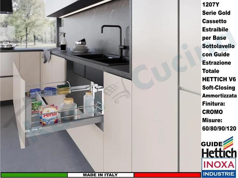 Carello Cestello Estraibile Sottolavello INOXA 1207Y/90-45 Guide HETTICH Base 90