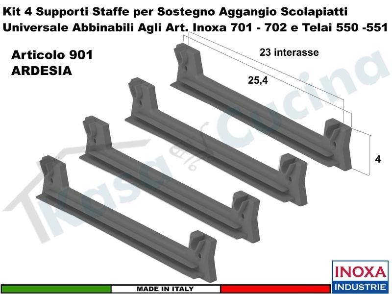 4 Staffe 901AR Supporto Plastica Rinforzata ARDESIA Scolapiatti Inoxa Ricambio Universale