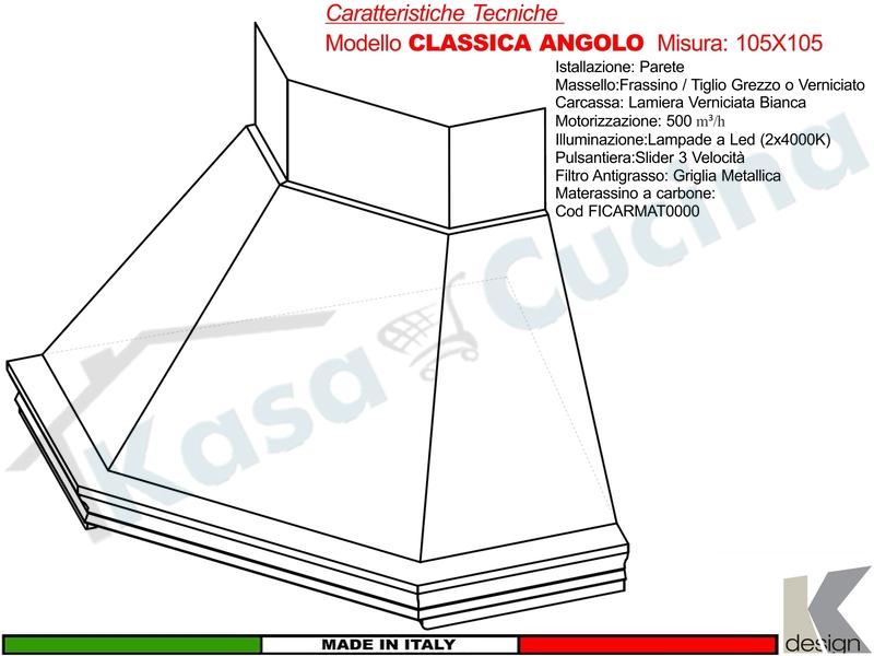 Cappa Angolare Rustica CLASSICA Angolo Con Trave Legno Frassino o Tiglio Grezza
