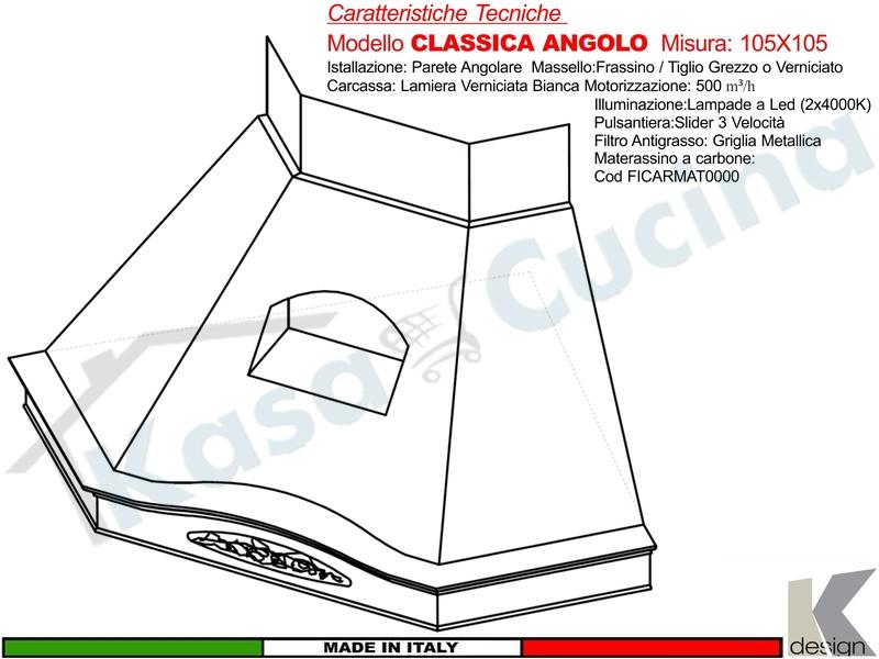 Cappa Angolare Rustica GLENDA + Nicchia e Trave Legno Frassino/Tiglio Verniciata