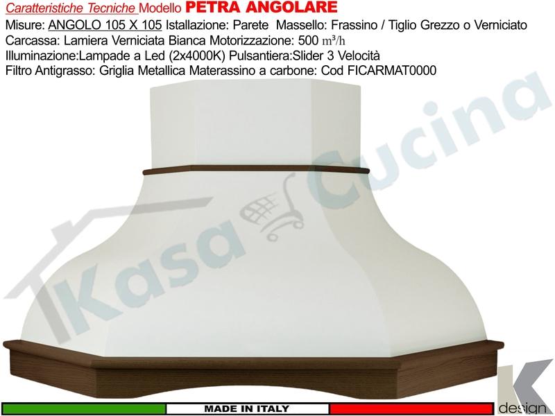 Cappa Angolare Rustica PETRA Angolo Con Trave Legno Frassino o Tiglio Grezza