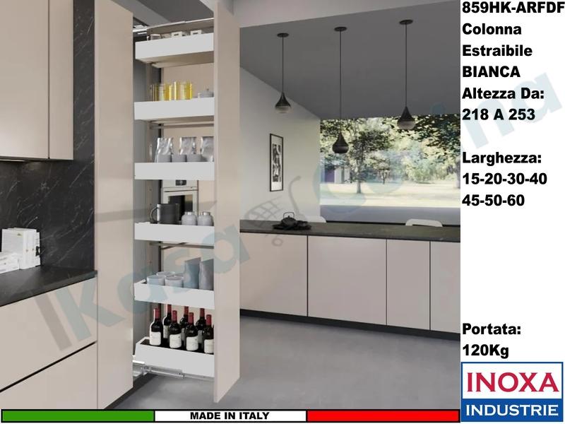 Colonna Dispensa Largh.15 859HK/15 H.da 218 a 253 Bianco e 6 Cesti Bianchi