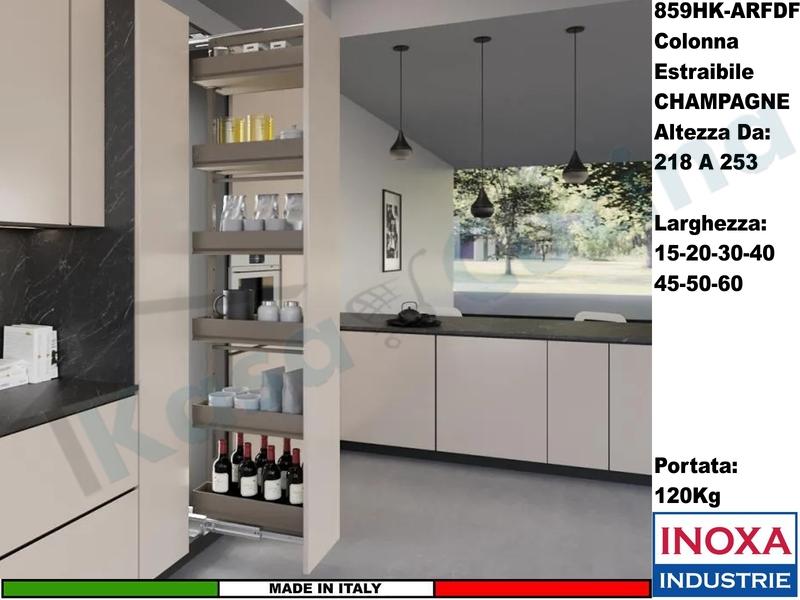 Colonna Dispensa Largh.15 859HK/15 H.da 218 a 253 Champagne e 6 Cesti Champagne