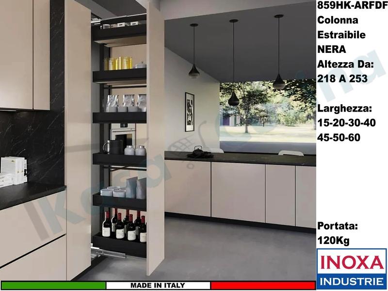 Colonna Dispensa Largh.15 859HK/15 H.da 218 a 253 Nero e 6 Cesti Neri