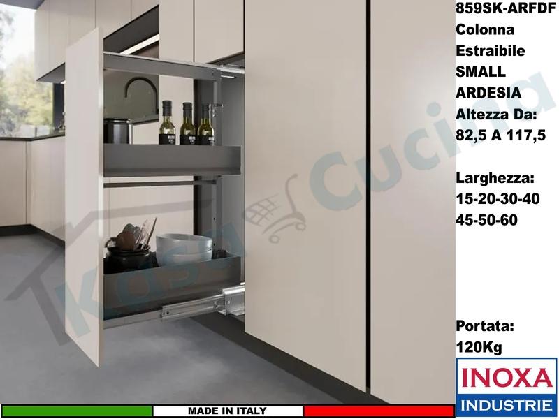 Colonna Dispensa Largh.15 859SK/15 H.da 82,5 a 117,5 Ardesia e 2 Cesti Ardesia