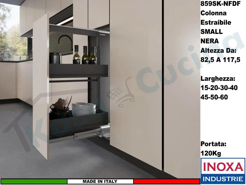 Colonna Dispensa Largh.15 859SK/15 H.da 82,5 a 117,5 Nero e 2 Cesti Neri