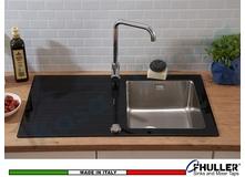 Lavello in Vetro Nero Vasca Inox Saldata Fhuller 86 X 50 1 Vasca DX e Gocc. SX