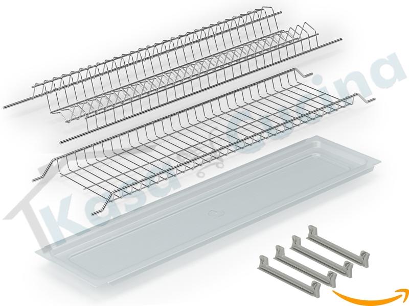 Kit Scolapiatti 86 cm acciaio inox da Incasso per Mobile Pensile cm. 90 completo di Vaschetta