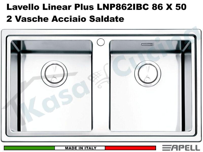 Lavello da Incasso Linear Plus cm. 86x50 Acciaio Spazzolato 2 Vasche