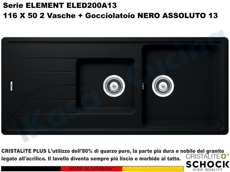 Lavello Incasso cm.116x50 Element Nero Assoluto 13 Cristalite 2 Vasche