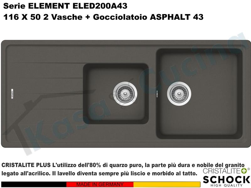 Lavello Incasso cm.116x50 Element Asphalt 43 Cristalite 2 Vasche