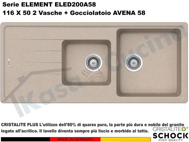 Lavello Incasso cm.116x50 Element Avena 58 Cristalite 2 Vasche
