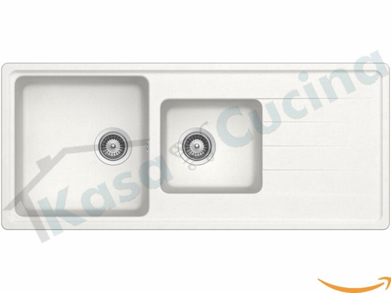 Lavello da Incasso Industrial cm.116x50 Fragranite Bianco 2 Vasche Pilette Cromate
