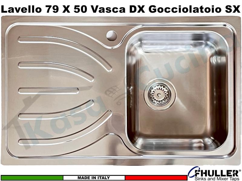 Lavello Saldato Spazzolato Fhuller 79 X 50 1 Vasca. DX e Gocc. SX Acciaio Schock